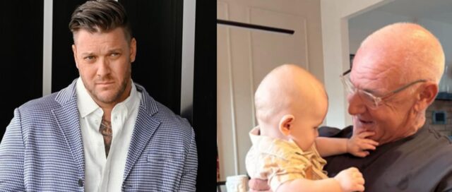 Mathieu Baron partage une photo de son fils Cooper dans les bras de son grand-papa