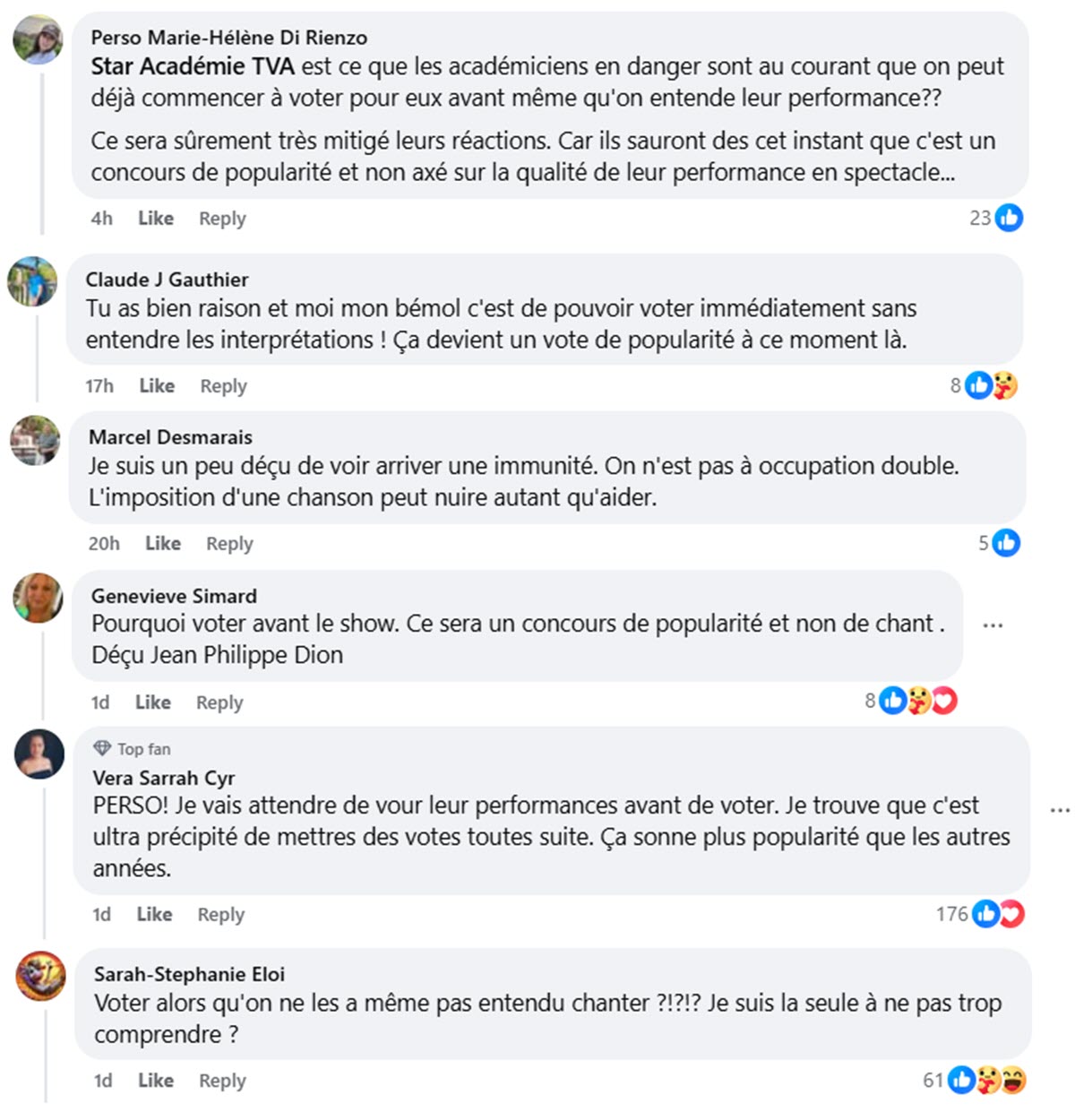 star académie commentaires votes