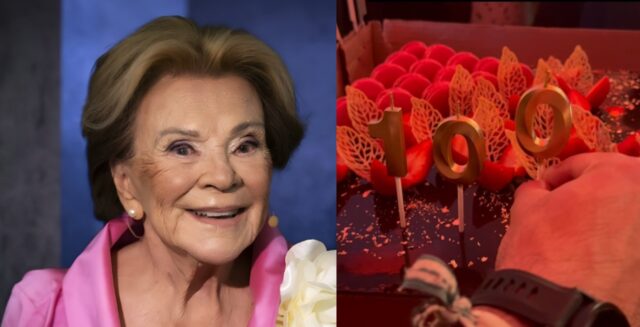 Janette Bertrand dévoile l’immense gâteau de fête qu’elle a reçu pour ses 100 ans gateau janette bertrand 100 ans