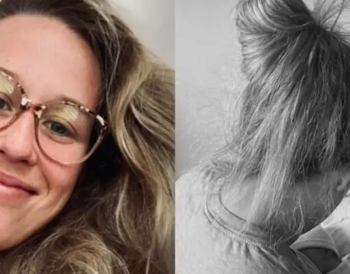 Marianne St-Gelais montre les photos de son départ de l’hôpital avec ses jumelles